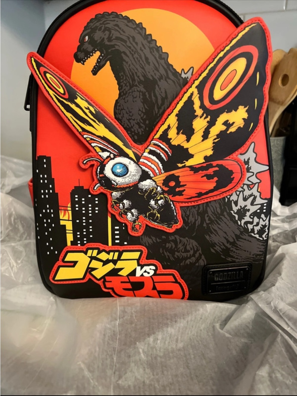 Loungefly Godzilla vs Mothra Red, Black & Yellow Backpack